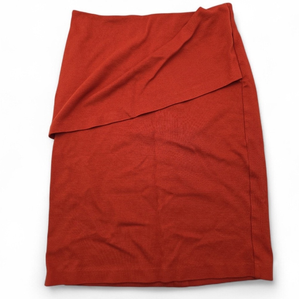 Cabi Burnt Orange Asymmetrical Draped Pencil Skirt Size 8 Rust Textured Knit